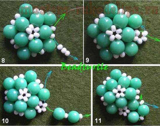 Мастер-класс по бисероплетению: Плетение зелёного шарика с ромашками