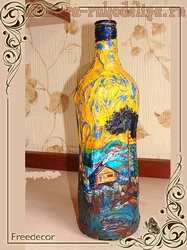Мастер-класс по декупажу на стекле: Декорирование бутылки по мотивам живописи Н.К.Рериха