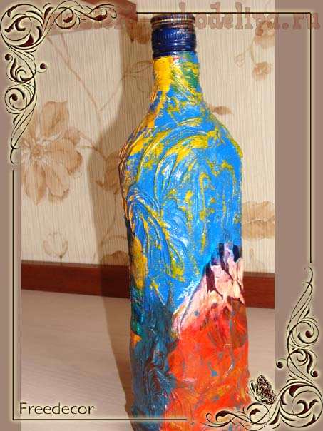 Мастер-класс по декупажу на стекле: Декорирование бутылки по мотивам живописи Н.К.Рериха