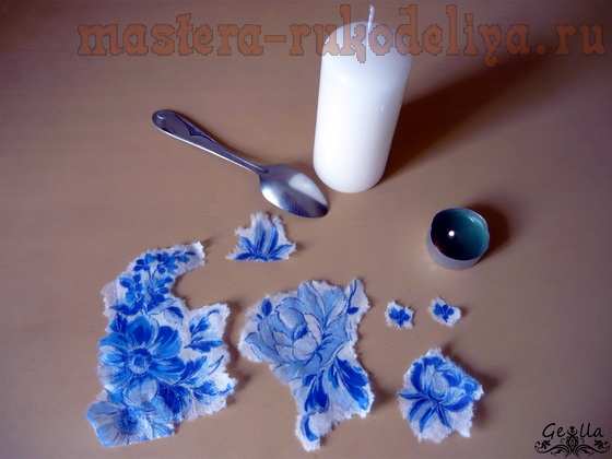 Мастер-класс по декупажу на свечах: Синие цветы