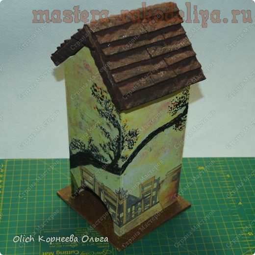 Мастер-класс по декупажу на дереве: Чайный домик с деревянной крышей
