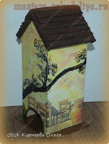 Мастер-класс по декупажу на дереве: Чайный домик с деревянной крышей
