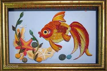 Картина в технике квиллинг. Золотая рыбка.