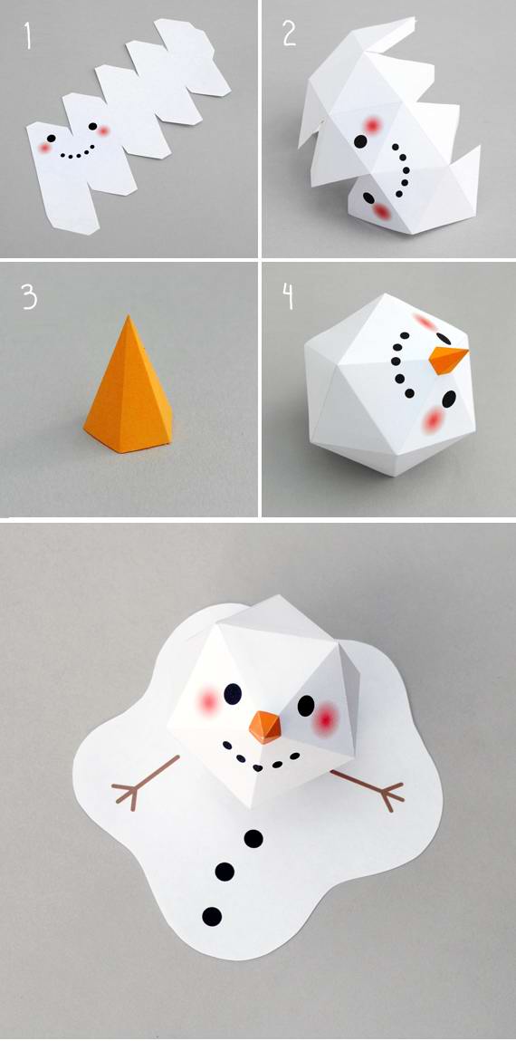 Поделки с детьми к Новому году: 3D-Снеговик из бумаги