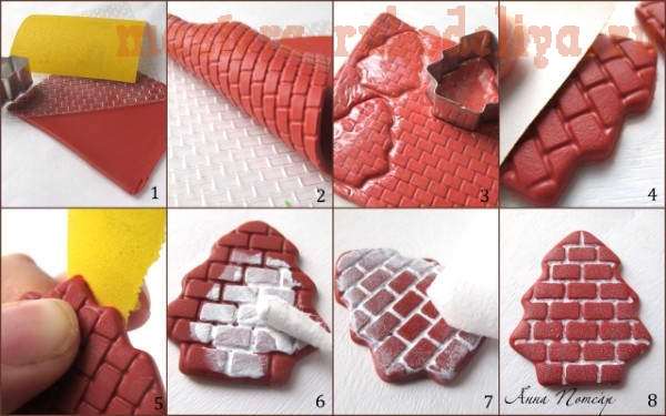 Мастер-класс: Кирпичные елочки-магниты из пластики
