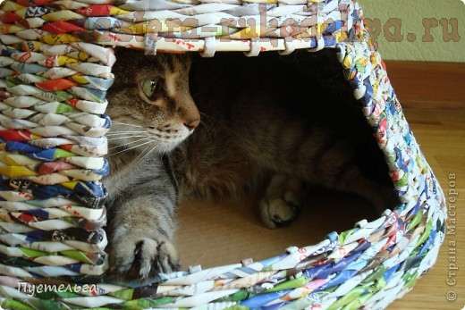 Мастер-класс по плетению из газет: Домик для кошки своими руками
