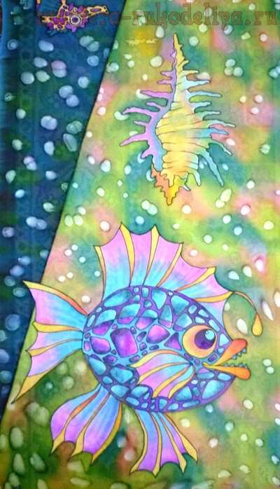 Мастер-класс по батику: Холодный батик - Роспись палантина Чудесные рыбины12