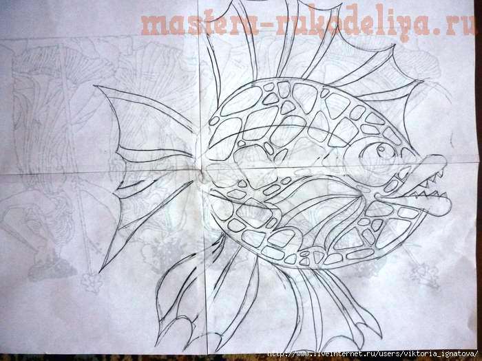 Мастер-класс по батику: Холодный батик - Роспись палантина Чудесные рыбины3