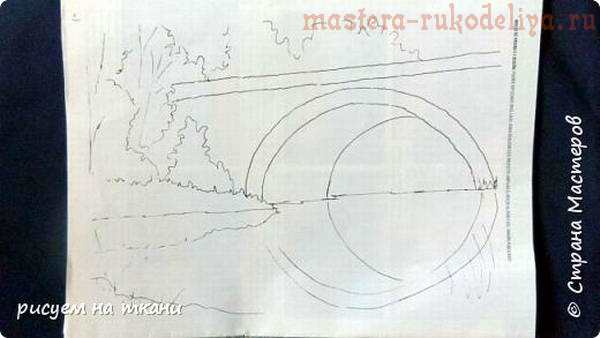 Видео мастер-класс по росписи на ткани: Отражение моста в озере