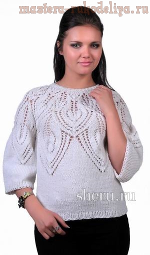 Схема вязания спицами: Кофта с ажурной кокеткой