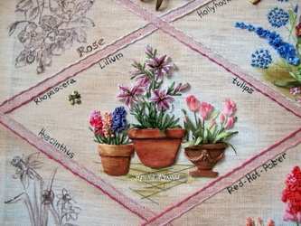 Мастер-класс по вышивке лентами: Панно "Цветы в ретро". Лилия, тюльпаны и гиацинты
