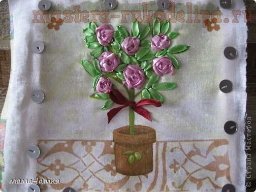 Вышивка лентами по декупажу: Розовое дерево