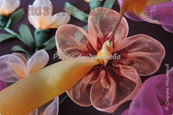 Мастер-класс по вышивке лентами: Цветы из органзы. Двухцветные цветы